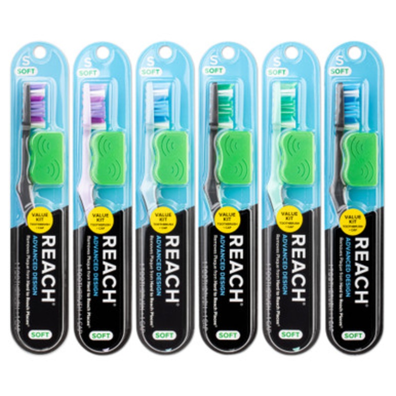 REACH Advanced Design Soft Toothbrushes with Caps 72/Pack